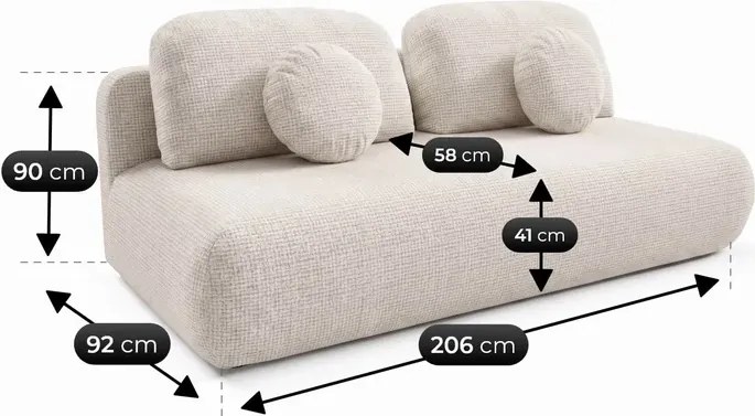 Sofa BASE Rozkładana Dwuosobowa Beżowa Szenil Japandi
