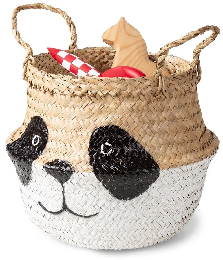 Biało-naturalny dziecięcy kosz na zabawki z trawy morskiej ø 25x24 cm Panda – Compactor