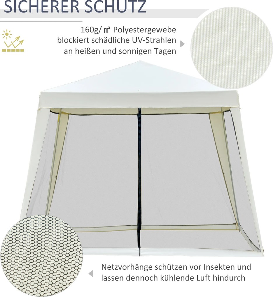Outsunny Pawilon Ogrodowy 3x3m z Moskitierą Kremowy Metal i Poliester Odporny na Warunki Pogodowe Stylowy i Funkcjonalny | Aosom PL