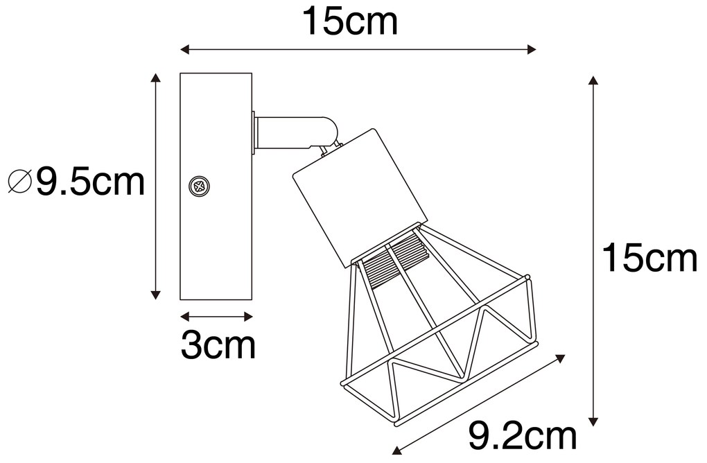 Industrialny reflektor czarny z obrotowym i pochylnym drewnem - Mosh