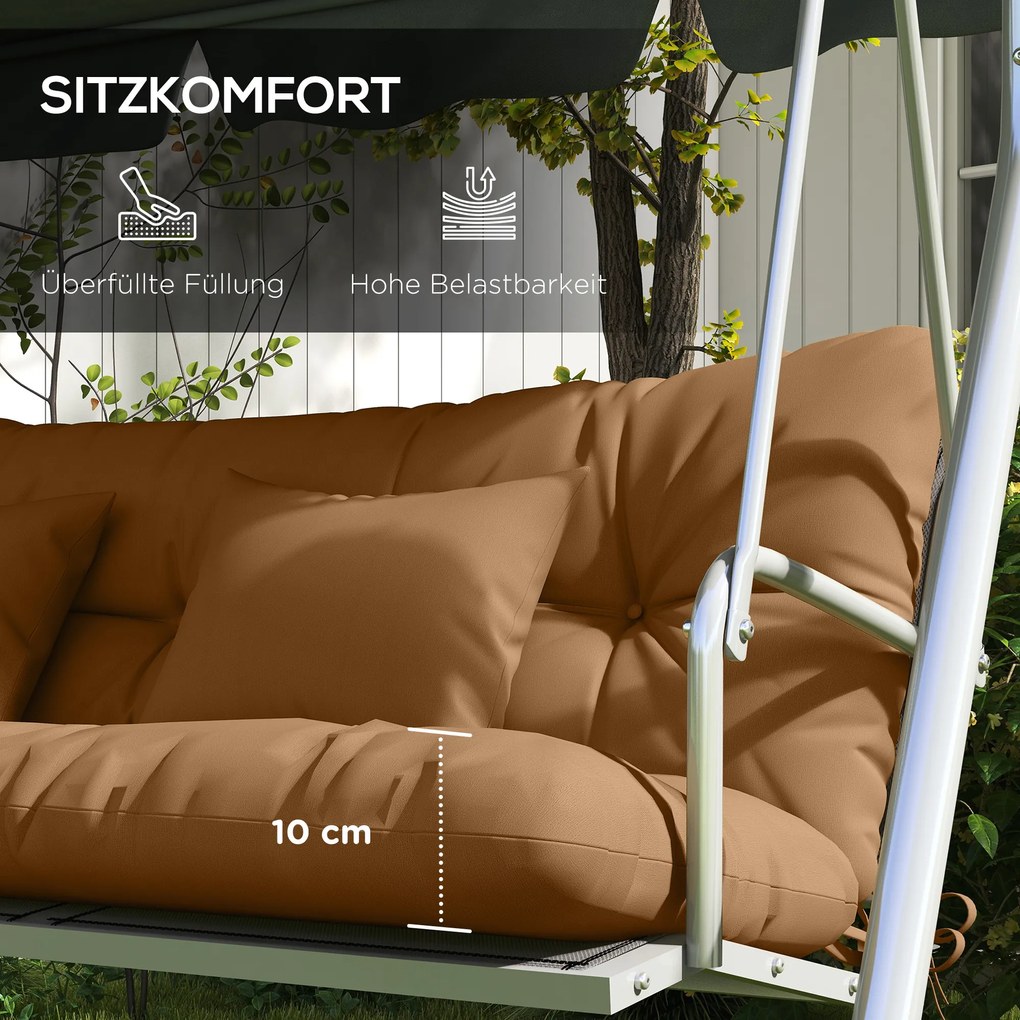 Outsunny 4-częściowy zestaw poduszek siedziskowych, 150x50 cm wodoodporne poduszki na krzesło z trokami, 10cm grubości Brązowy | Aosom PL