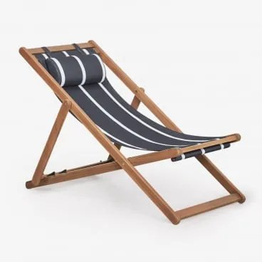Zestaw 2 Składanych Leżaków Z Poduszką Z Drewna Kardis Granatowy - Beżowy Tapioka - Sklum