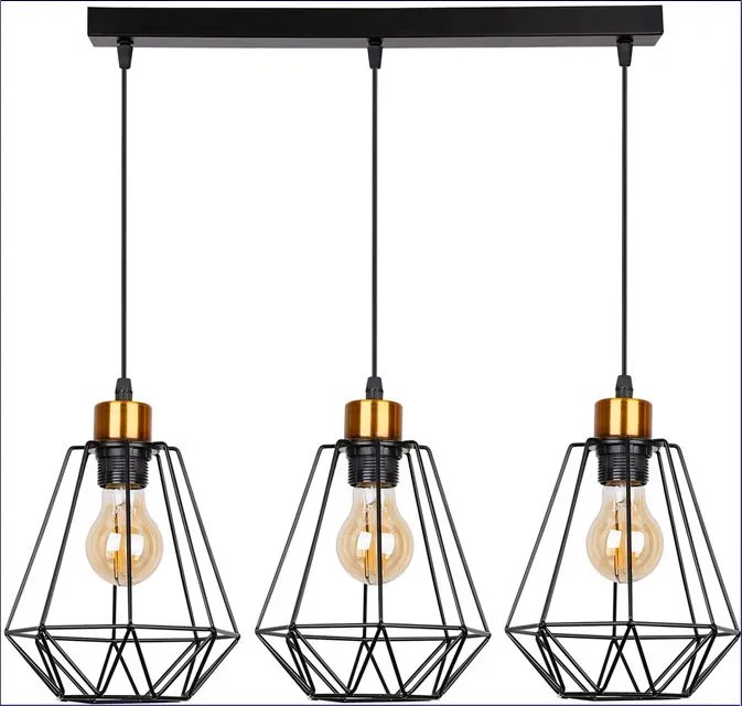 Czarna industrialna potrójna lampa druciana - K109-Telesto