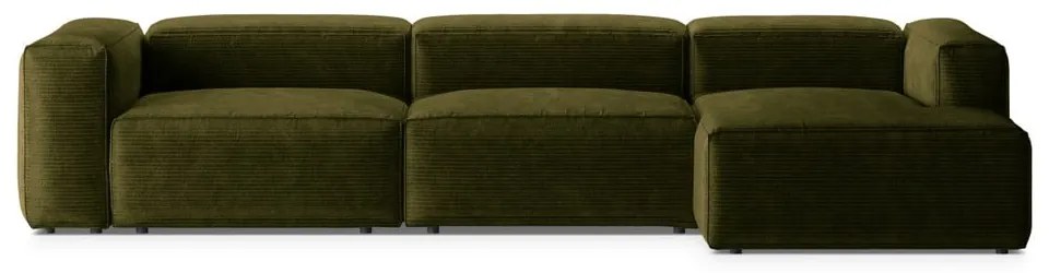 Zielony sztruksowy narożnik (prawostronny/z szezlongiem) Bergamo – Cosmopolitan Design