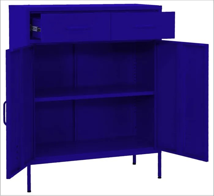 Granatowa metalowa szafka gospodarcza z 2 szufladami G6-C29