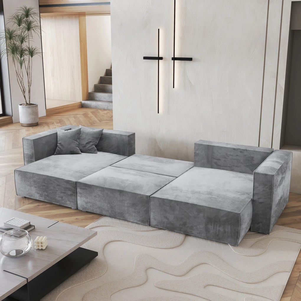 Masseno Narożnik SARMO z funkcją spania i pojemnikiem na pościel Narozniki U, Rozkładana sofa - Jasnoszary, MONOLITH 84