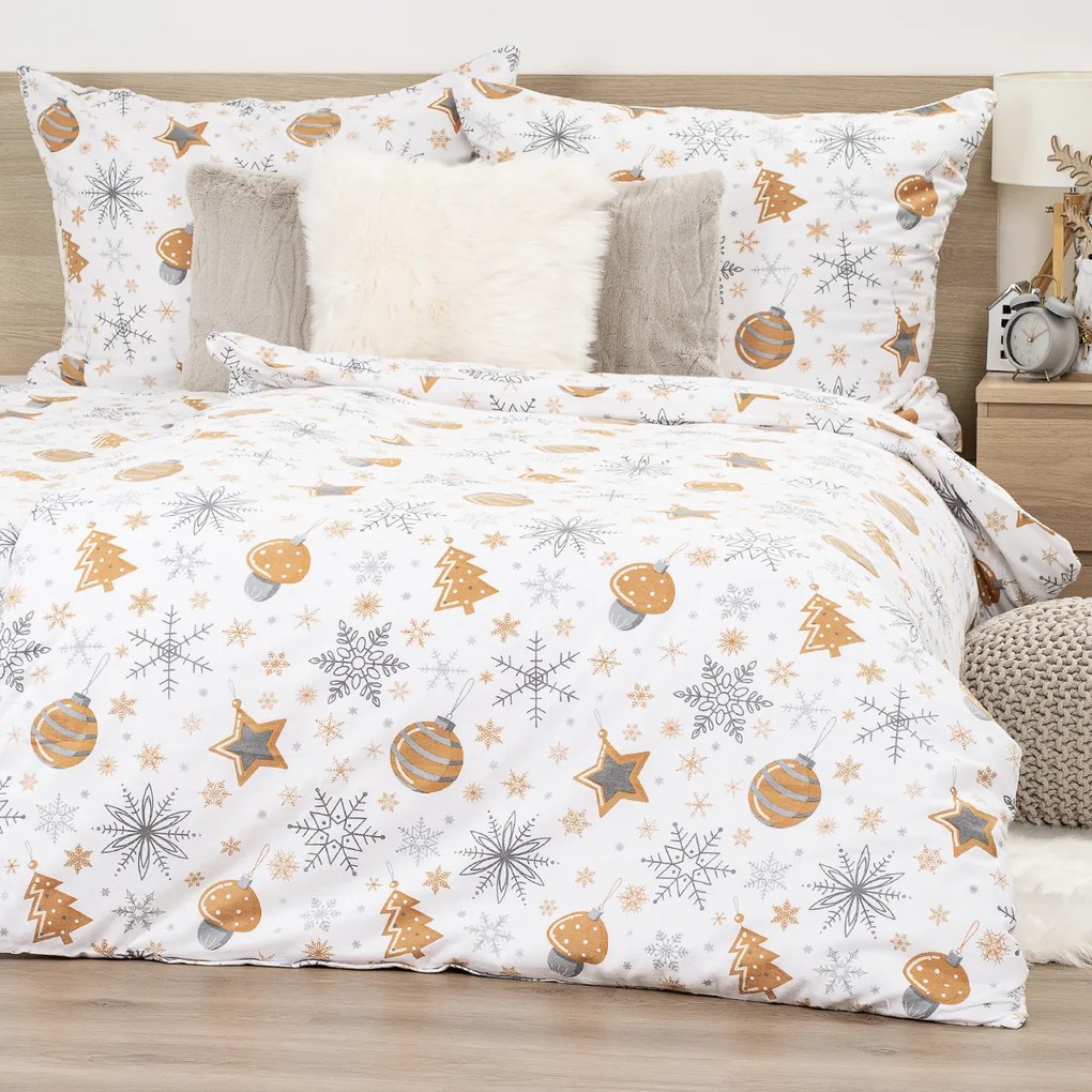 4Home Pościel flanelowa Golden Xmas Night, 160 x 200 cm, 70 x 80 cm