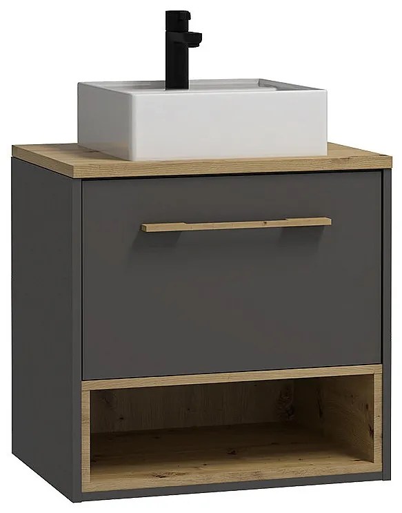 Szafka łazienkowa wisząca   antracyt z umywalką - 60 cm - YANGRA