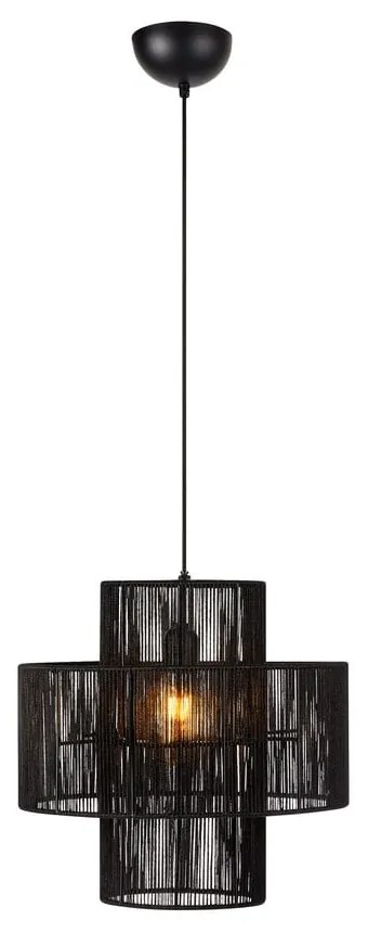 Czarna lampa wisząca z kloszem z juty ø 40 cm Soga – Markslöjd