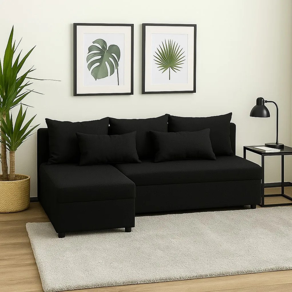 Praktyczny narożnik z funkcją spania do salonu - FELIX, czarny - Sawana 14, lewy