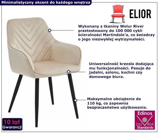 Stylowe beżowe krzesło welurowe F3-H92