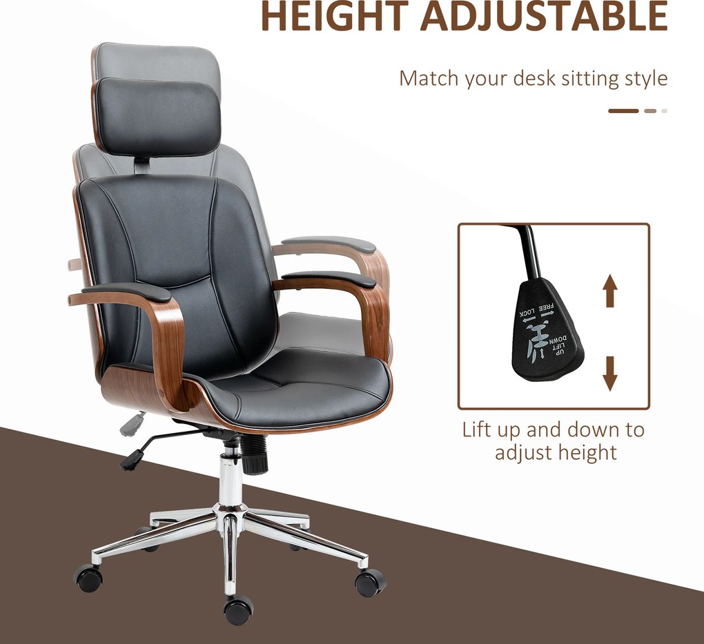 Vinsetto Ergonomiczny Fotel Biurowy z Wysokim Oparciem, Odczepianym Zagłówkiem do Domowego Biura, Czarny | Aosom PL