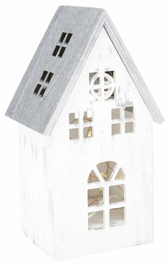 Świąteczna dekoracja drewniana LED Light house vintage biały 11,7 x 21,2 x 9,7 cm