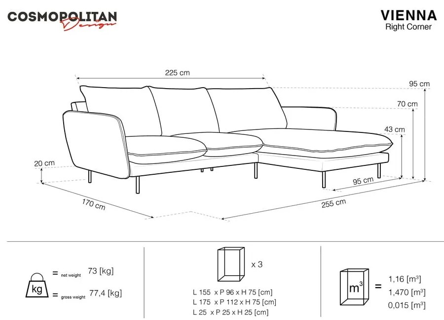 Beżowa sofa narożna Cosmopolitan Design Vienna, prawostronna