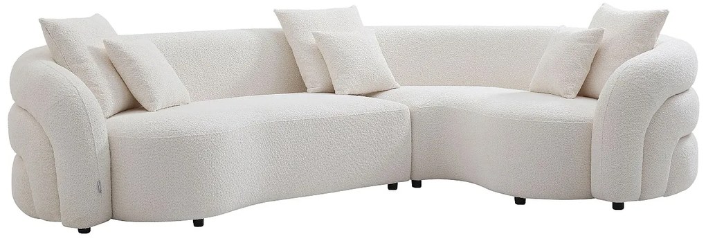 Kanapa narożna prawa z białej tkaniny buklowej LAPIOTA od Maison Céphy