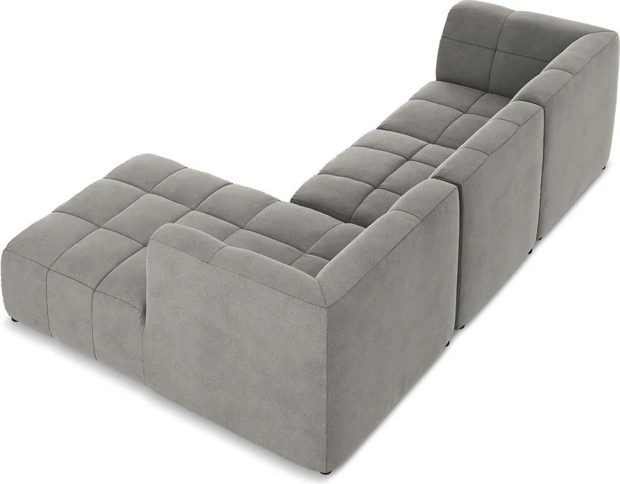 Szary aksamitny narożnik (prawostronny/z szezlongiem) Aloha – Makamii