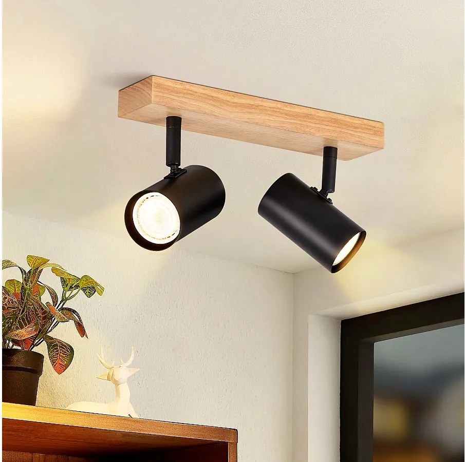 NETTLIFE 2 GU10 reflektory sufitowe z czarnego drewna regulowane 350° industrialny styl retro do salonu sypialnia kuchnia przedpokój jadalnia