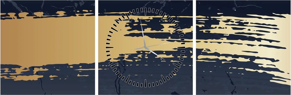 Obraz - Niebiesko-złota abstrakcja N⁰2 (z zegarem) (90x30 cm)