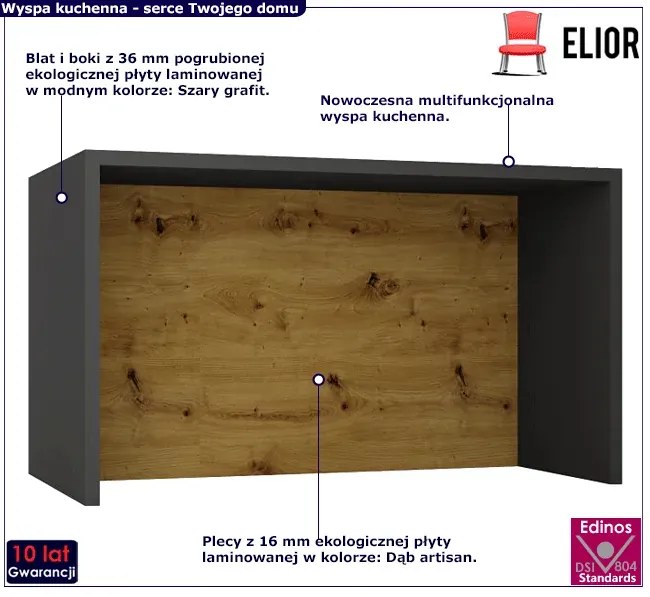 Wyspa kuchenna szary grafit + dąb artisan - Mercado 5X