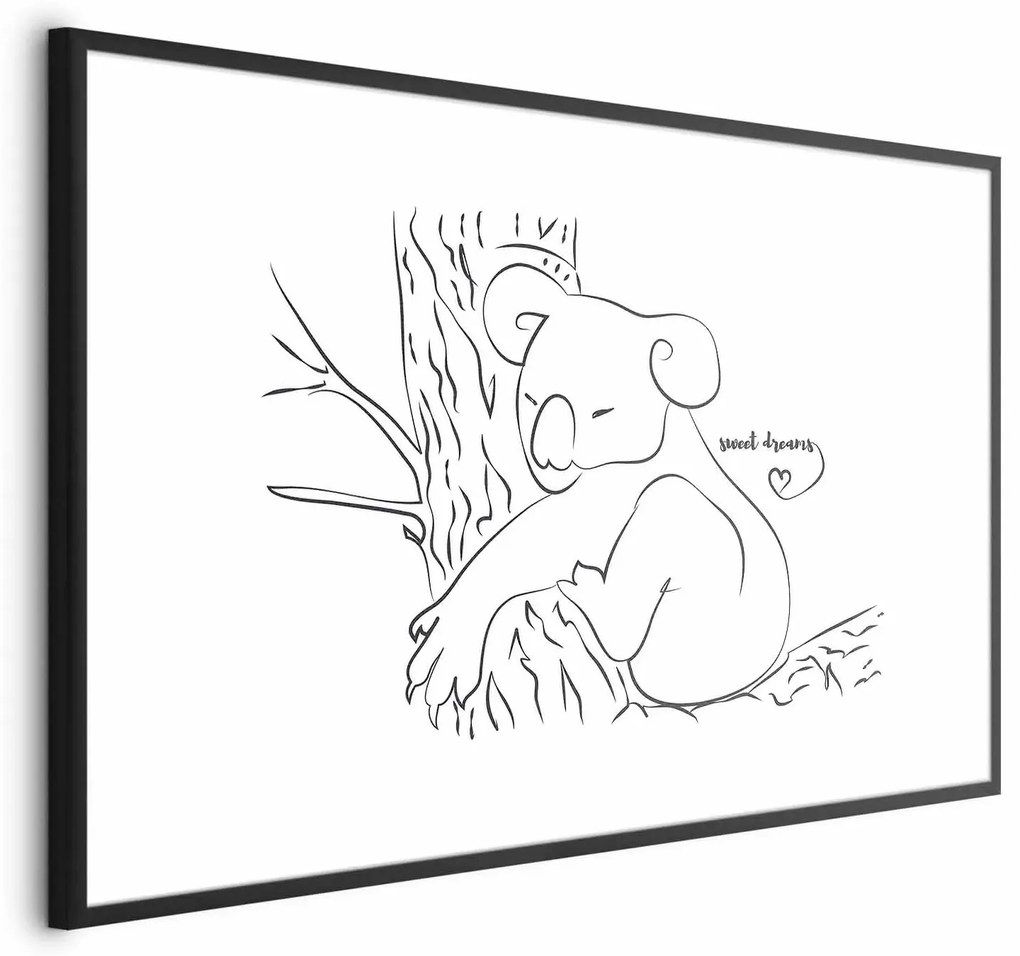 Plakat Śpiący koala 42x29,7 cm z ramą czarną z marginesem ARTGEIST B