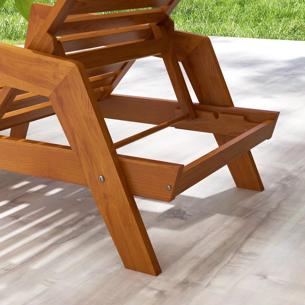 Outsunny Leżak słoneczny Leżak ogrodowy Drewniany, Drewno sosnowe, 66 cm x 190 cm x 73,5 cm, Pomarańczowy