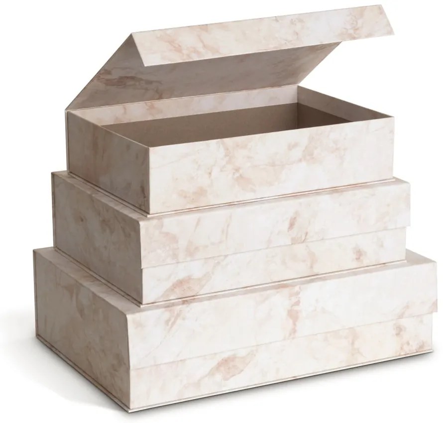 Beżowe kartonowe pojemniki dekoracyjne z pokrywką zestaw 3 szt. 42,5x29,5x13 cm Kian Paper Laminate – Bigso