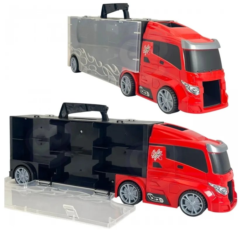 Woopie zestaw ciężarówka transporter 3w1 czerwony 11 el.