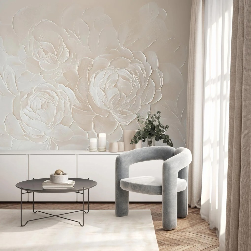 Fototapeta - Eleganckie beżowe kwiaty (196x136 cm)