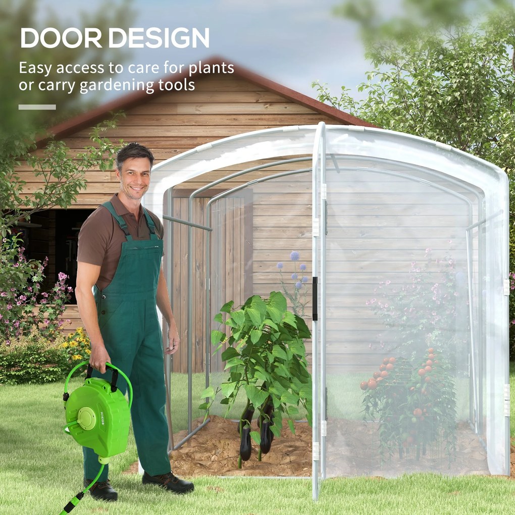 Outsunny Szklarnia foliowa, tunelowa 3 x 2 x 1,95 m, Odporna na wiatr szklarnia na pomidory, Szklarnia z 1 drzwiami, do ogrodu, na balkon, z PE, Przezroczysta