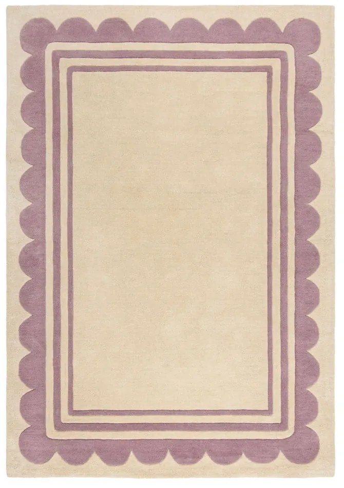 Fioletowo-naturalny wełniany dywan tkany ręcznie 120x170 cm Lois Scallop – Flair Rugs