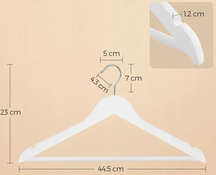 Komplet 10 białych wieszaków drewnianych do szafy M6-B65