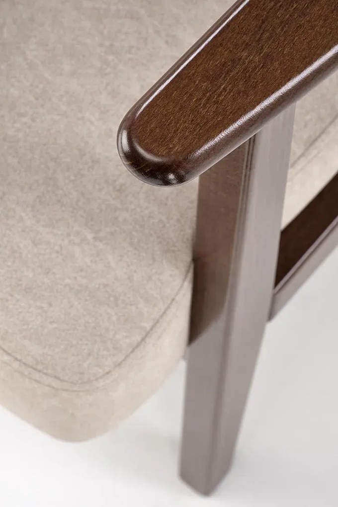 Drewniana beżowa tapicerowana sofa retro - Alexander 4X