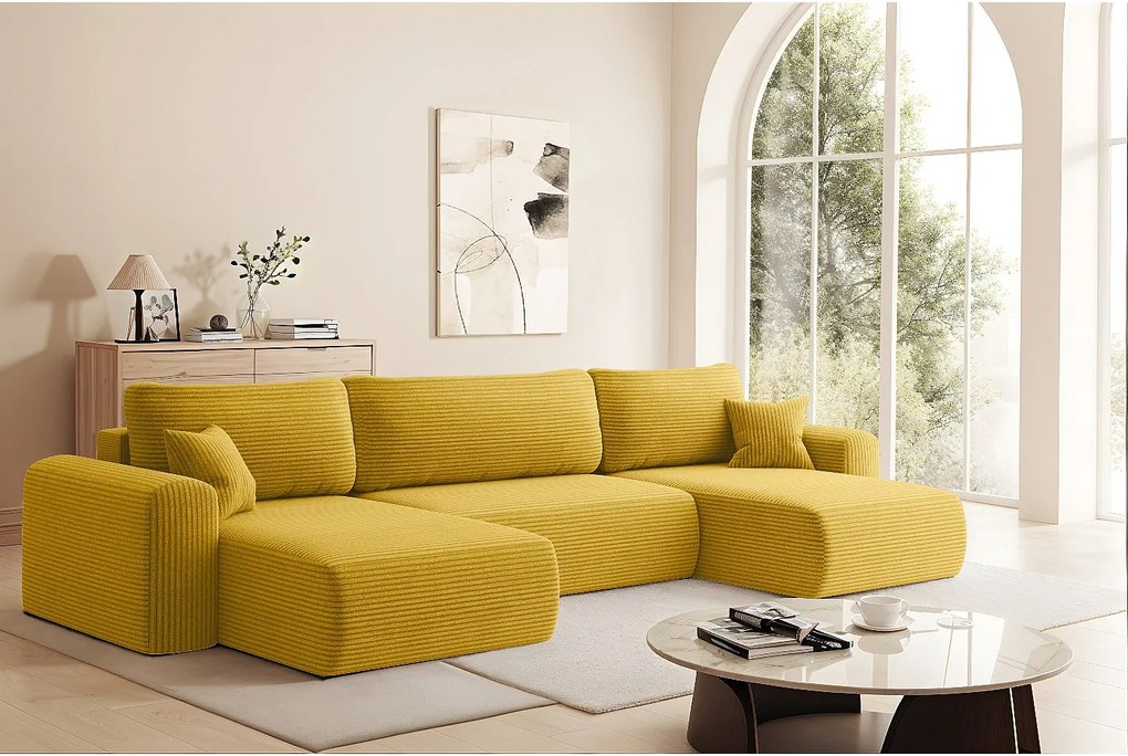 Sofa narożnik CAPRI U z funkcją spania, do salonu, miodowy