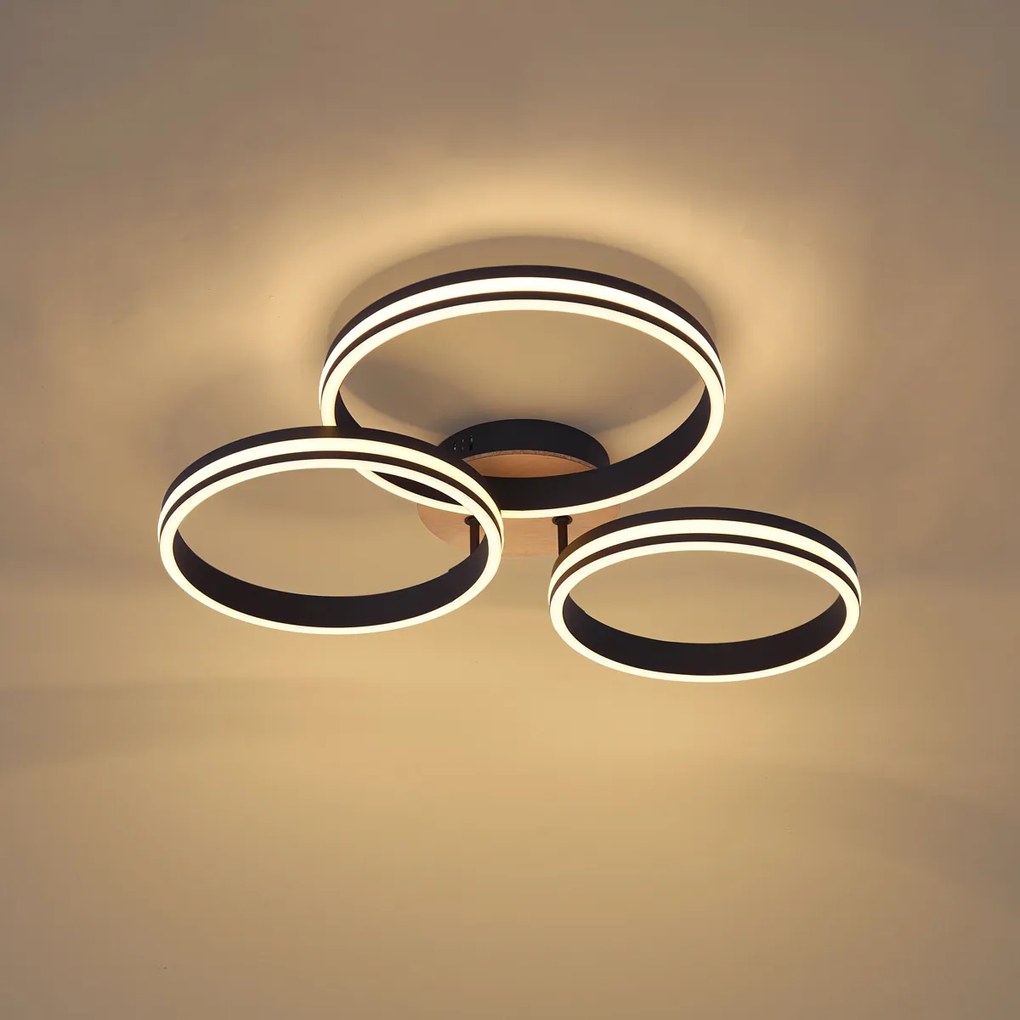 Lampa sufitowa drewniana z LED, 3-stopniowa regulacja ściemniania, 3-źródła światła - Navara