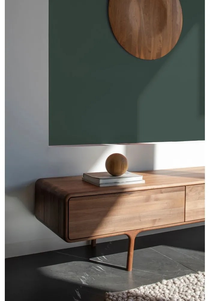 Brązowa szafka pod TV z litego drewna dębowego 220x45x45 cm Fawn – Gazzda