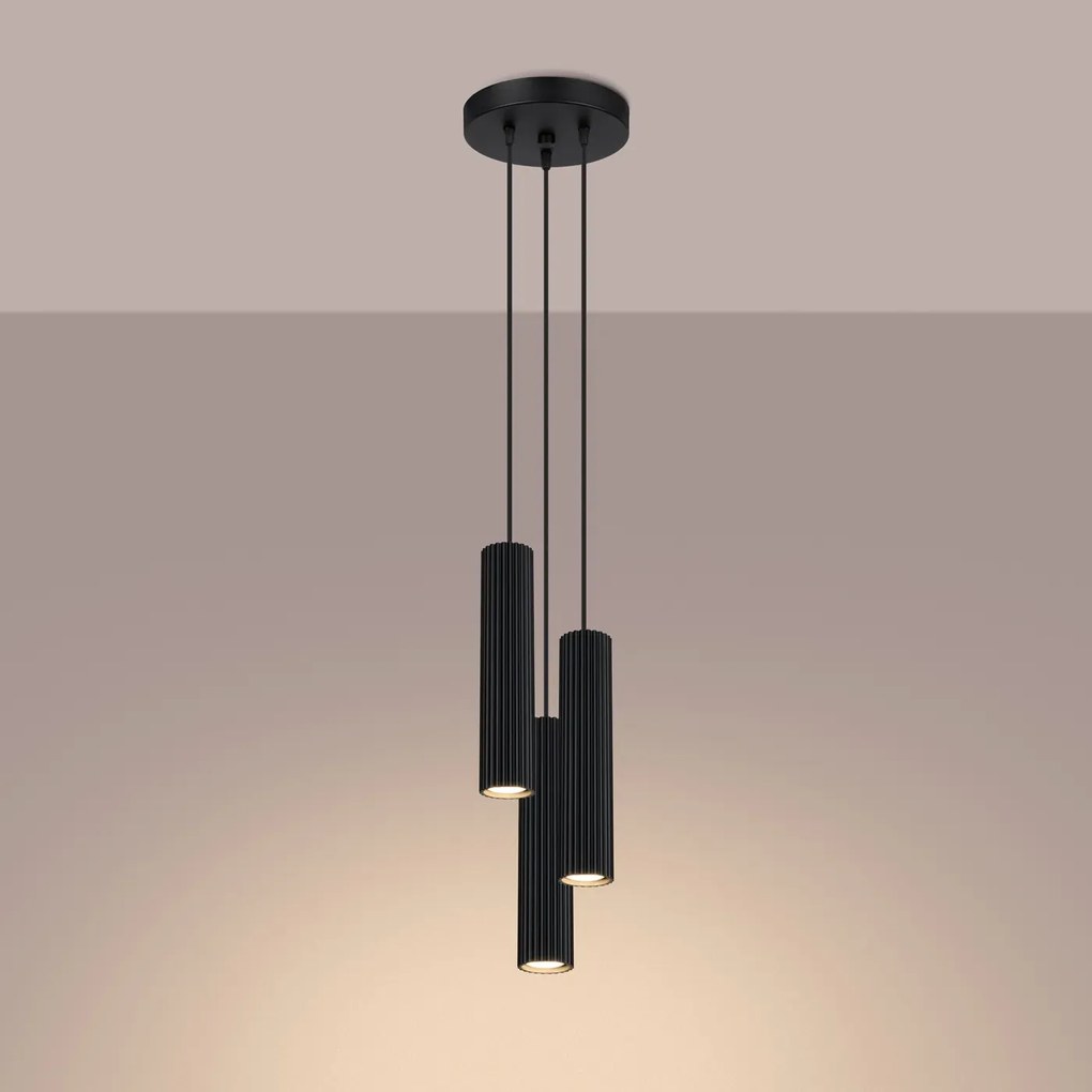 Lampa wisząca KARBON 3P czarna ryflowana SOLLUX LIGHTING