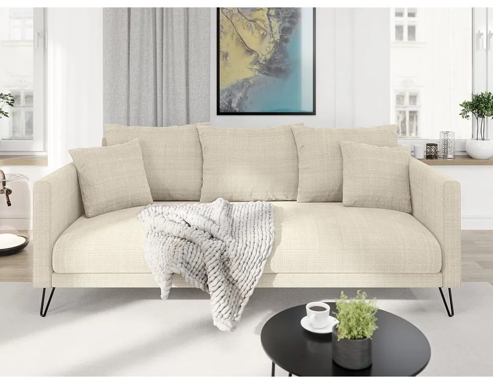 Kremowa sofa z tkaniny szenilowej 200 cm Freya – Ropez