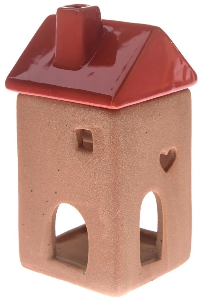 Ceramiczny kominek zapachowy Czerwony domek, 7,5 x 15 x 7,5 cm
