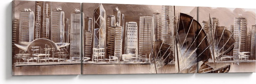 Obraz - Victoria Harbor, Hongkong, efekt sepii (170x50 cm)