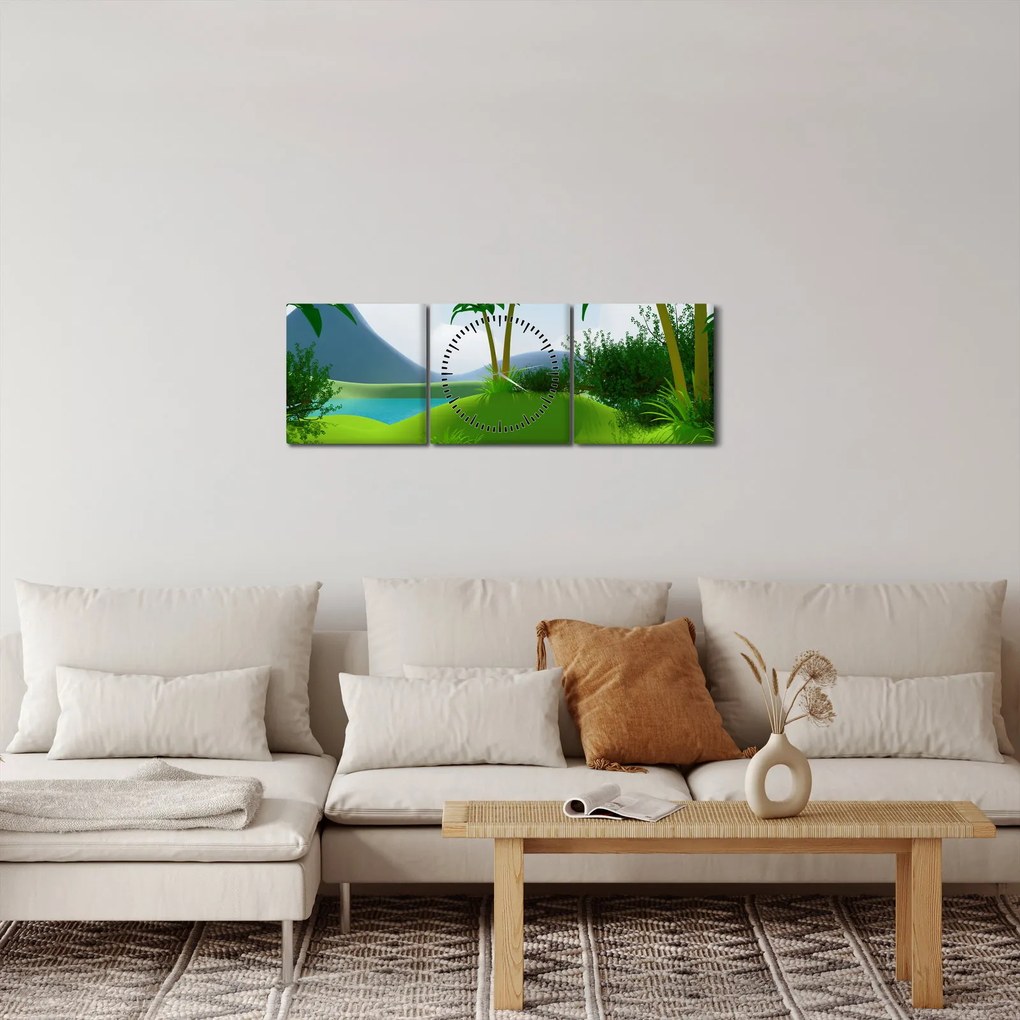 Obraz - Jeziora w dżungli (z zegarem) (90x30 cm)