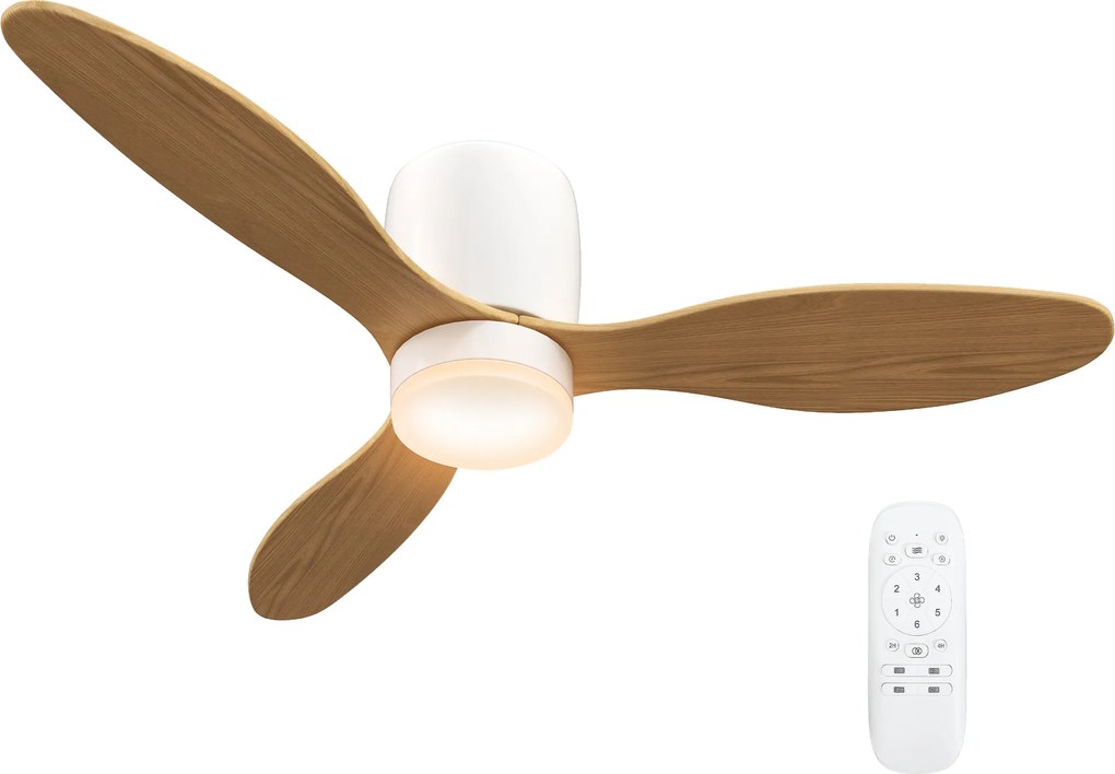 HOMCOM Wentylator sufitowy z regulowanym światłem i pilotem 115 cm, 3 kolory, 3 łopaty, 6 prędkości, timer, naturalny