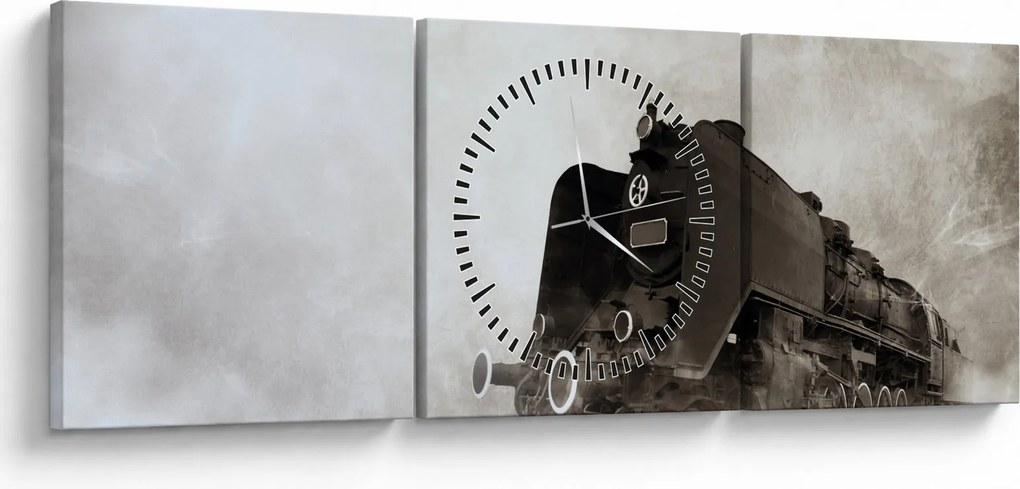 Obraz - Pociąg we mgle (z zegarem) (90x30 cm)