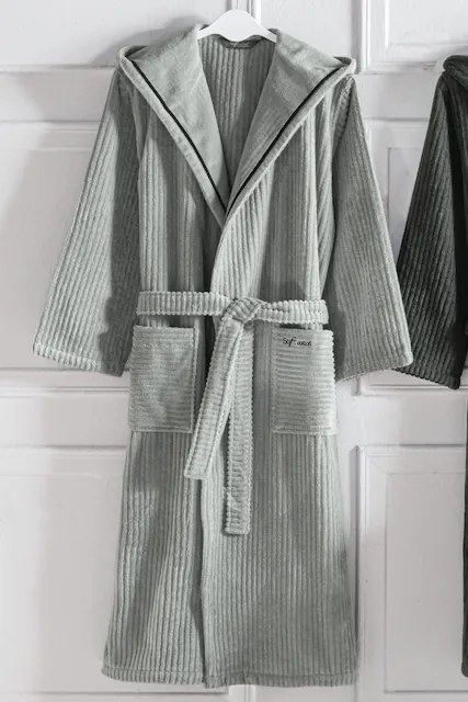 Unisex szlafrok STRIPE z kapturem Antracyt S