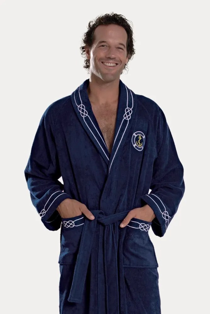 Luksusowy męski szlafrok MARINE MAN w ozdobnym opakowaniu M Ciemnoniebieski