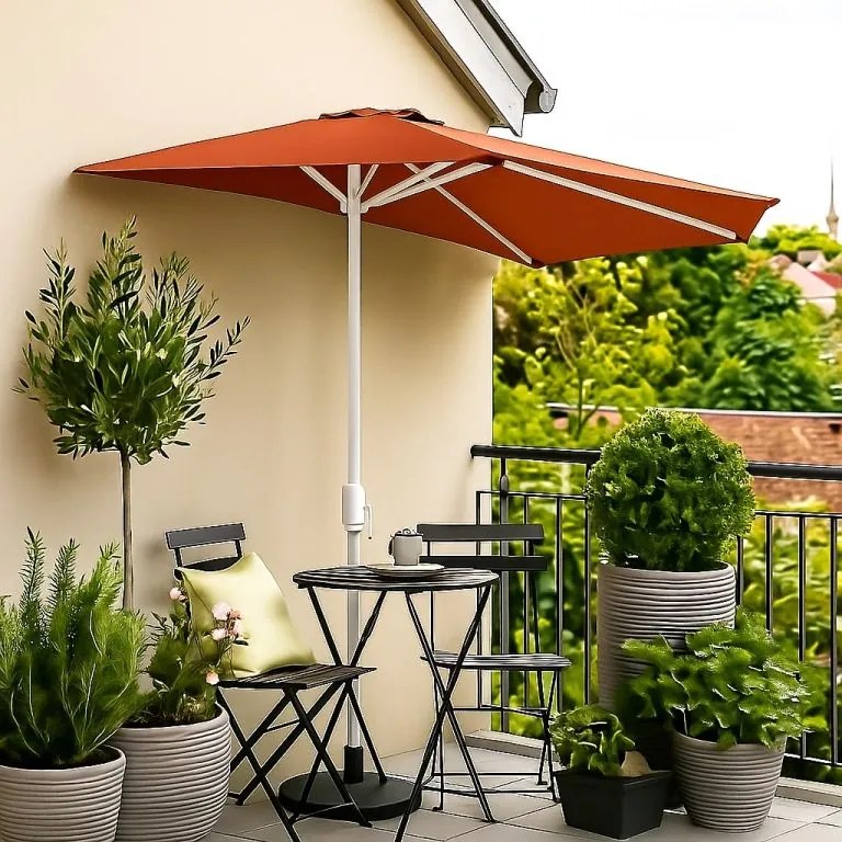 Półokrągły balkonowy parasol 2,7 m terakotowy z korbką