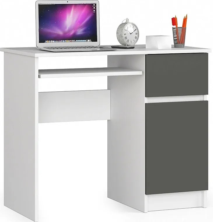 Biurko komputerowe AKORD PIKSEL Białe 90 cm prawe 1 drzwi 1 szuflada kolor Grafit Szary mat 3 półki 90x50x77 cm