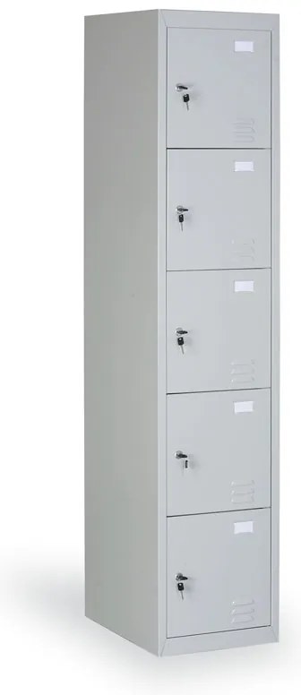 Szafka skrytkowa S2, 5 schowków, 1820 x 380 x 500 mm, demontaż, zamek cylindryczny, drzwi szare
