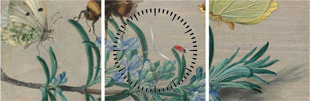 Obraz - Jan van Kessel the Elder, Insects and a Sprig of Rosemary, reprodukcje (z zegarem) (90x30 cm)