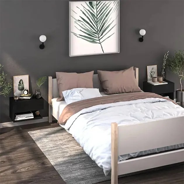 Komplet Czarnych Wiszących Szafek Nocnych M1-H02