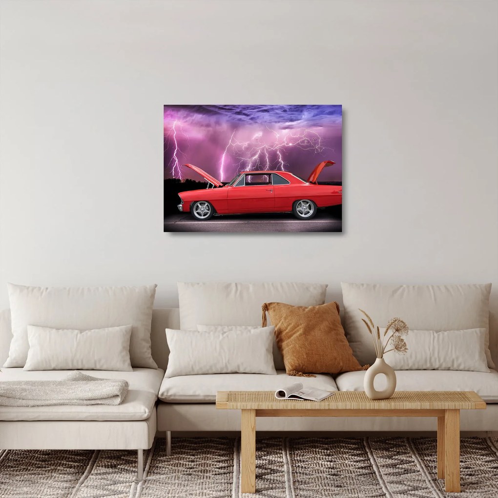 Obraz na szkle - czerwone auto (70x50 cm)